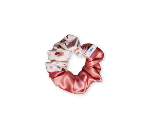 Satin WIDE-ELASTIC Scrunchie - Dusty Pink and Polka dot