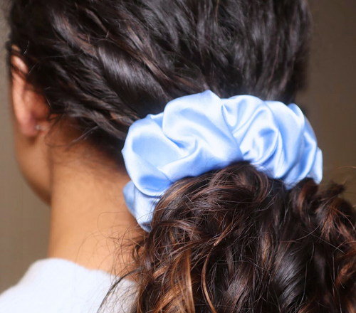 Satin WIDE-ELASTIC Scrunchie - Dusty Pink and Polka dot