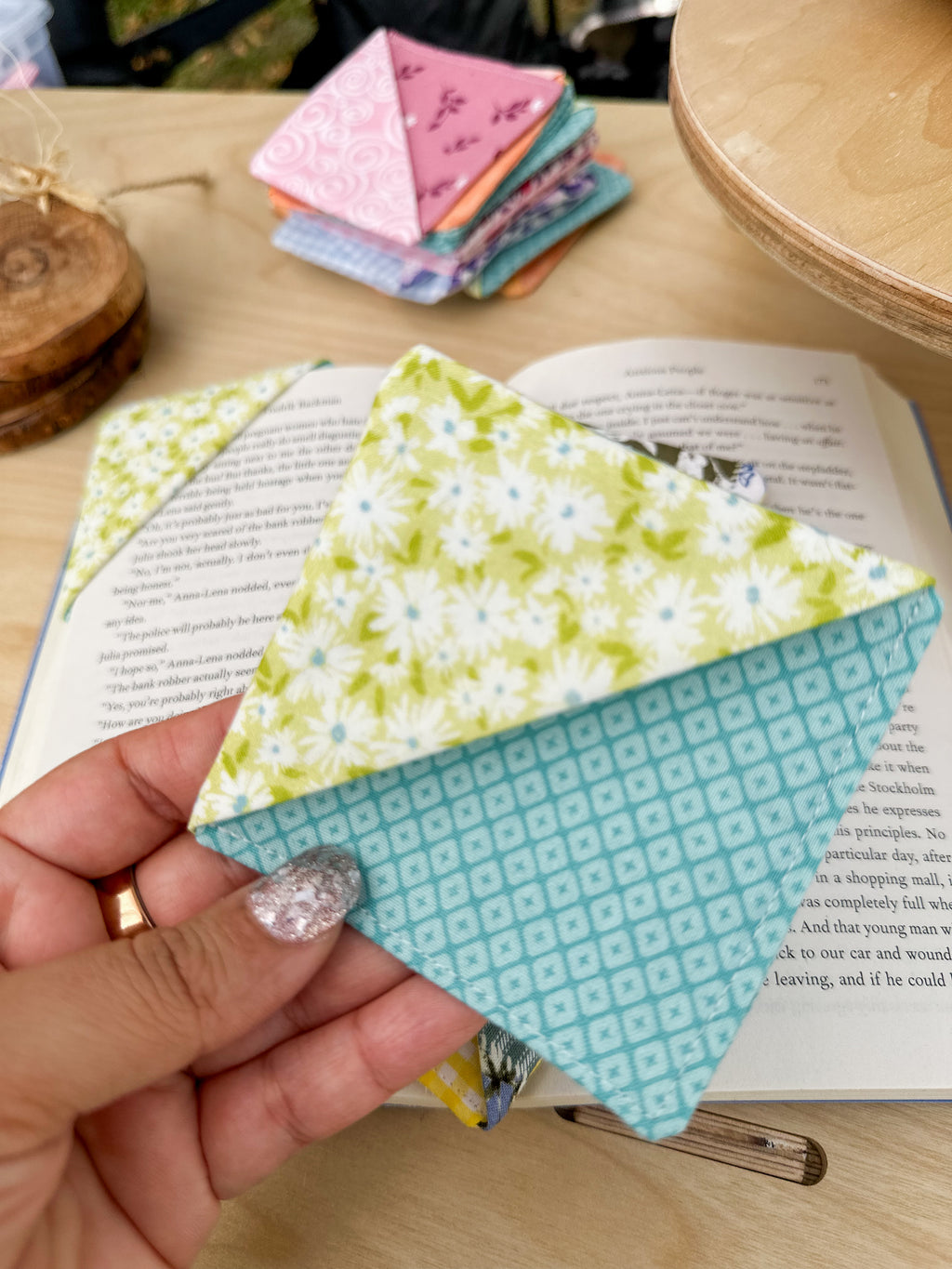 The Minty Meadow Fabric Corner Bookmark