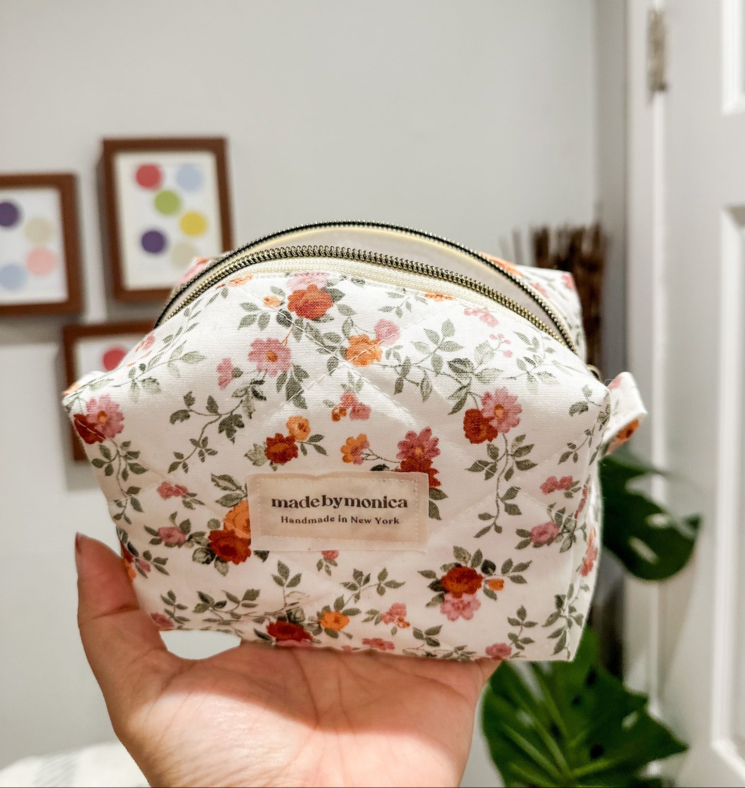 The Cream & Crimson Quilted Makeup Bag Mini